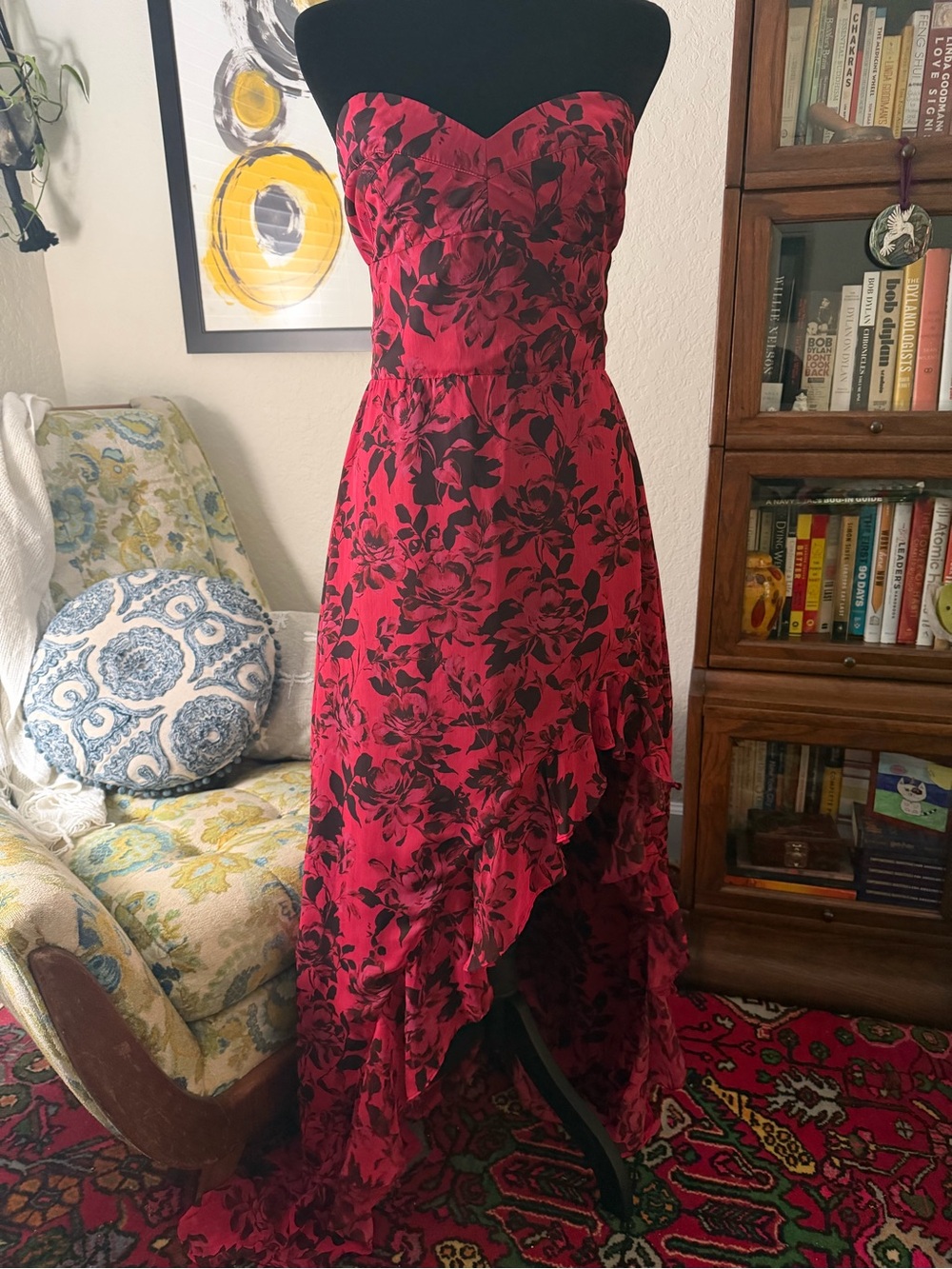 Amanda Uprichard Eden Floral High Low Maxi Dress L Strapless Ruffle